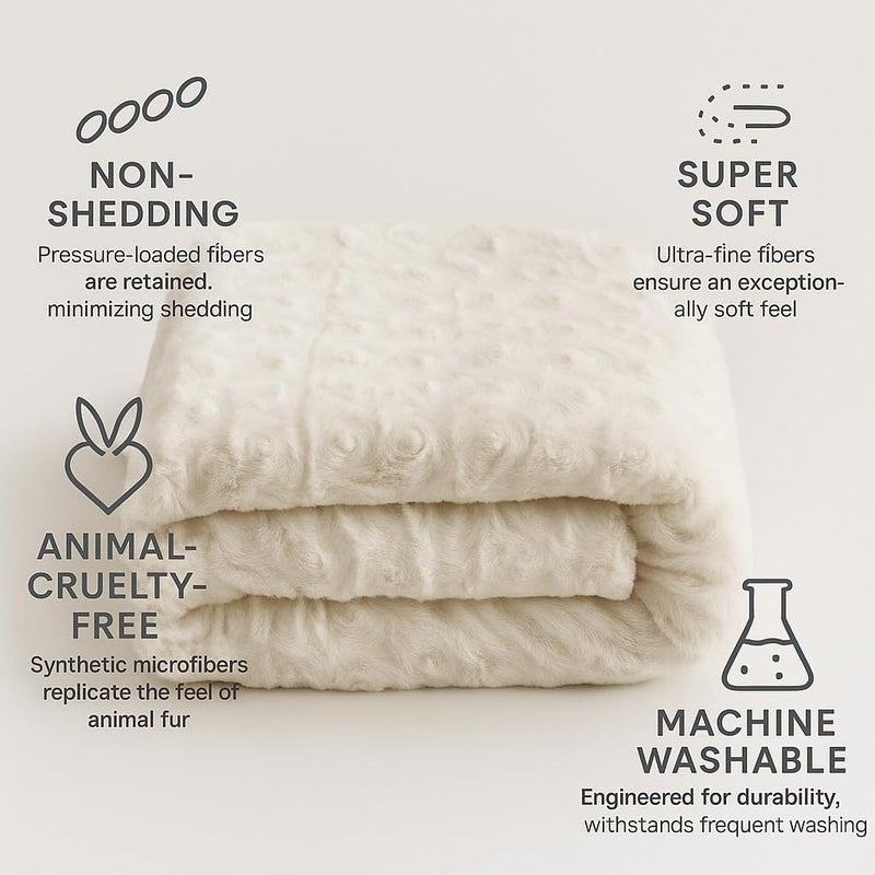 DaDa Bedding Collection بطانية دادة الفاخرة من الورد الأبيض، ناعمة ورقيقة، بفرو صناعي مع خلفية شيربا، بطانية سحاب سحابية - فائقة النعومة، دافئة، فخمة، صلبة، مناسبة للأريكة أو الكنبة أو السرير الملكي، 90" x 90" - Image 2